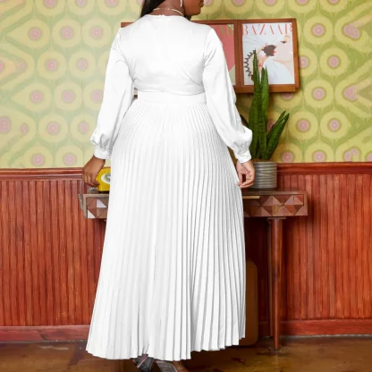 V-Neck Plus Size White Dress with Belt - Image 3