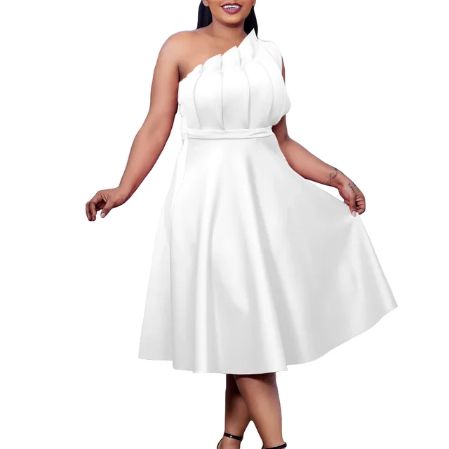 One-Shoulder Plus Size White Dress | Free Shipping!