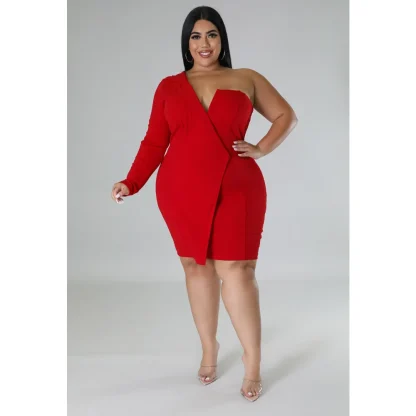 Irregular V-Neck White Plus Size Dress - Image 2