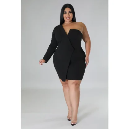 Irregular V-Neck White Plus Size Dress - Image 3