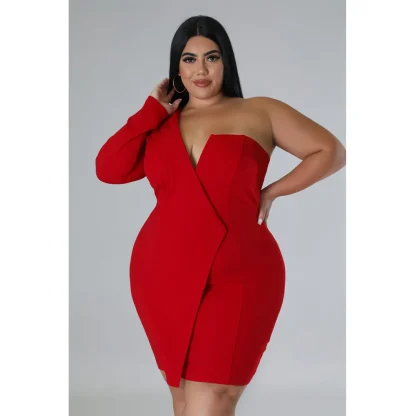 Irregular V-Neck White Plus Size Dress - Image 4