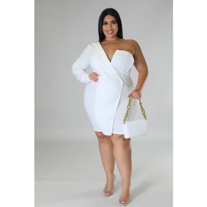 Irregular V-Neck White Plus Size Dress