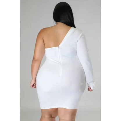 Irregular V-Neck White Plus Size Dress - Image 6