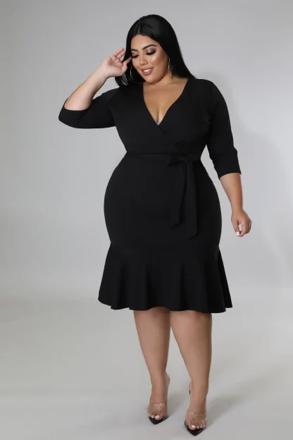Solid V-Neck Ruffle Plus Size White Dress - Image 4