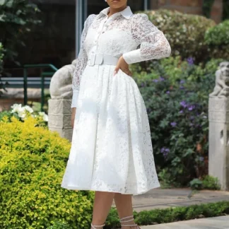 Lace Mesh Plus Size White Dress