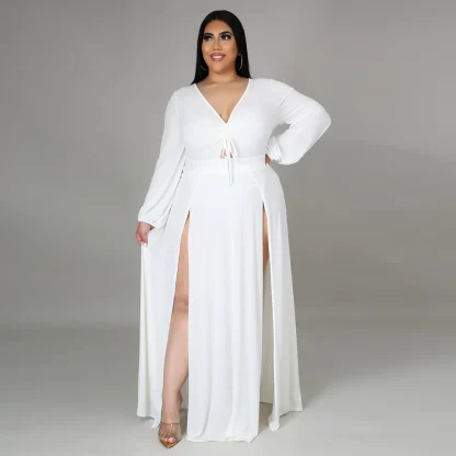 Split-Hem Plus Size White Maxi Dress