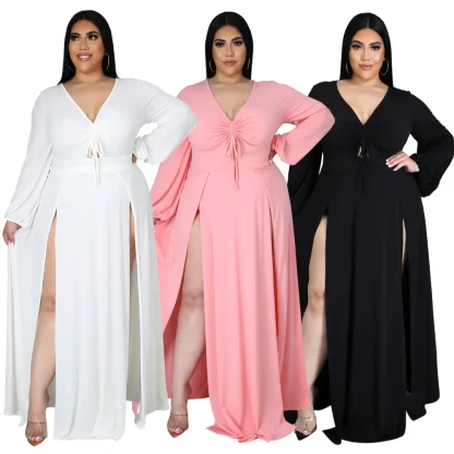 Split-Hem Plus Size White Maxi Dress - Image 3