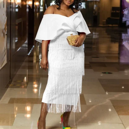 Elegant Tassel Plus Size White Dress
