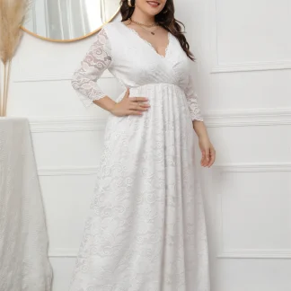 Plus Size White Lace Evening Dress