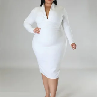 Elegant Plus Size White Fitted Dress