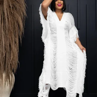 Plus Size Sexy Knitted White Dress