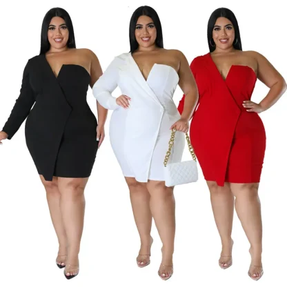 Plus Size V-Neck Party White Dress - Image 2