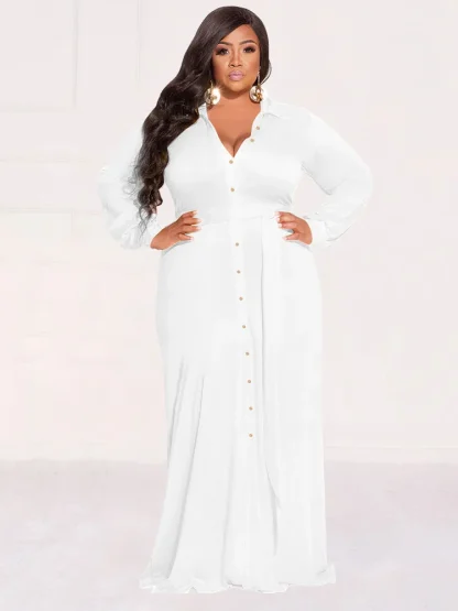 Plus Size Buttoned White Dress