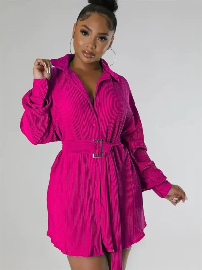 Ribbed Belted Plus Size White Dress - Image 3