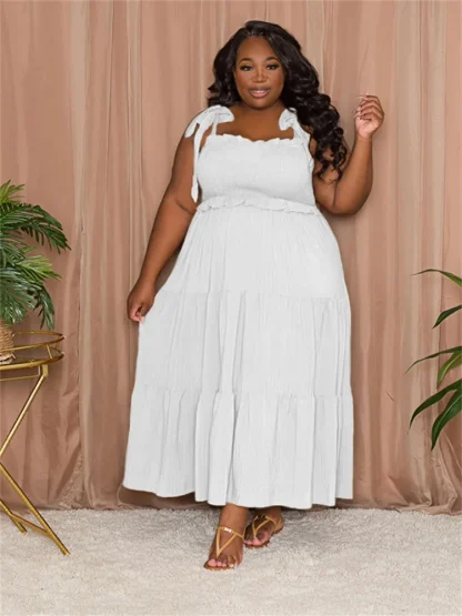 Tie Sleeved Plus Size White Dress
