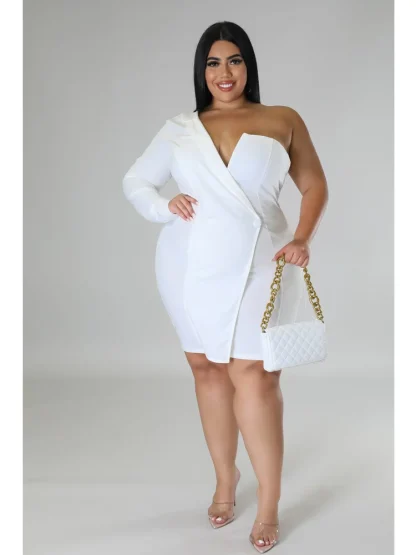 Plus Size V-Neck Party White Dress