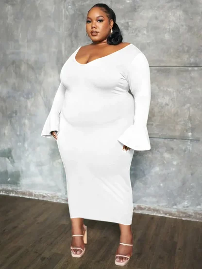 Bell Sleeve Hem Plus Size White Dress