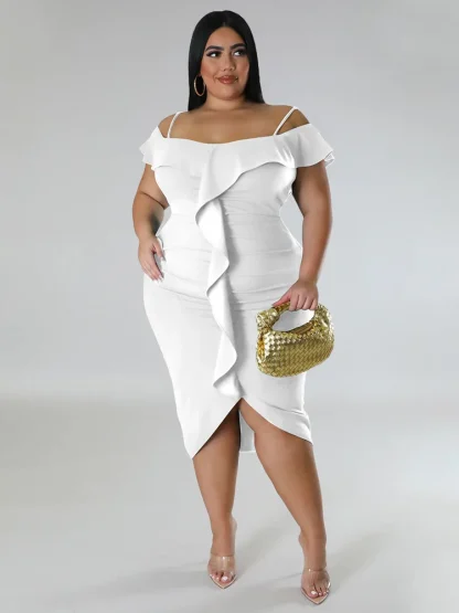 Sexy Ruffles Plus Size White Dress
