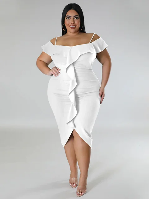Sexy Ruffles Plus Size White Dress Free Shipping