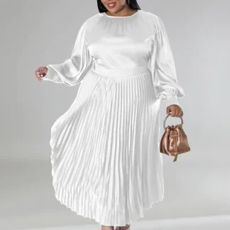 Party Plus Size White Pleated Dress