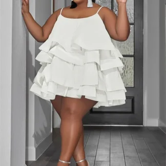 Cute Ruffles Plus Size White Dress